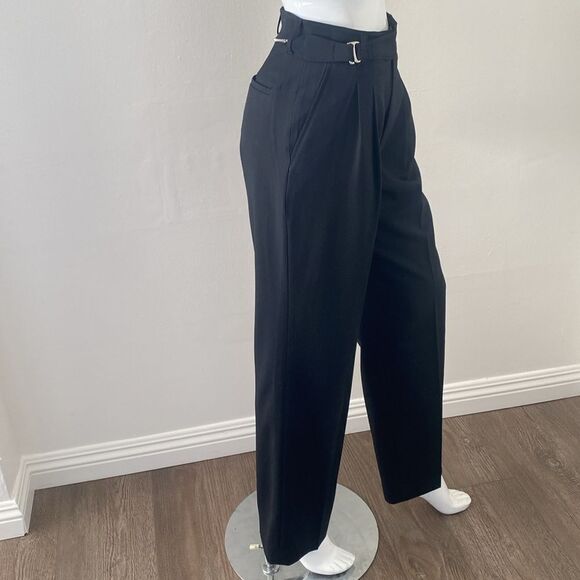 Ssense Lesugiatelier Black Wool Blend Pleated Tuxedo Trousers w Box Chain Belt - Picture 8 of 10